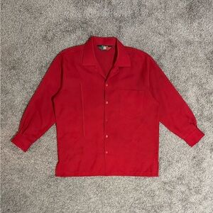 Vintage D’Accord Men’s Red Long Sleeve Shirt 100% Microfiber USA Made Size L
